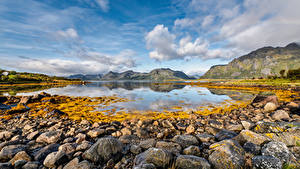 Hintergrundbilder Norwegen Lofoten Gebirge Steine See Wolke  Natur