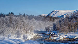 Bilder Norwegen Gebirge Flusse Winter Schnee Valdres Natur