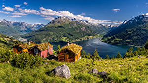 Fotos Norwegen Berg Landschaftsfotografie Panorama Haus Flusse Olden Natur