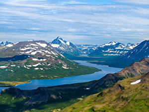 Картинка Штаты Аляска Парк Речка Гора Пейзаж Katmai National Park Природа