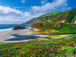 Фотография Америка Побережье Горы Калифорния Облака Big Sur