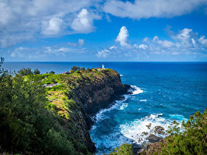 Фото Штаты Океан Маяки Облако Гавайи Kilauea Lighthouse