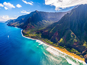 Фотографии Штаты Парк Берег Океан Гора Гавайи Облако Napali Coast