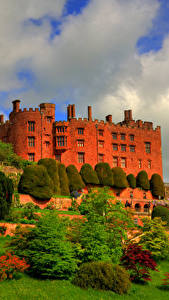 デスクトップの壁紙、、イギリス、城、公園、木、ウェールズ、Powis Castle、