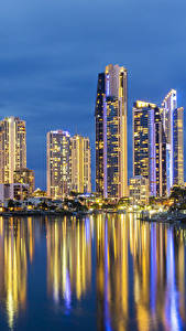 Hintergrundbilder Australien Wolkenkratzer Fluss Abend Melbourne