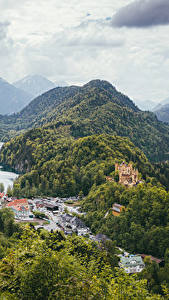 デスクトップの壁紙、、ドイツ、山、湖、住宅、城、森林、風景写真、Hohenschwangau Bayern、自然