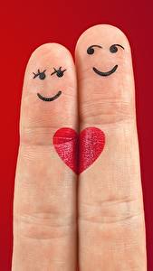 Pictures Fingers Love Red background Two Smile Heart