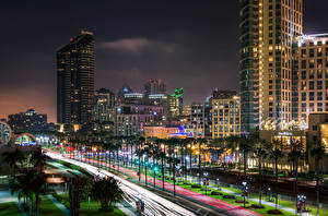 Papel de Parede Desktop Estados Unidos Edifício Arranha-céus San Diego Rua Arecaceae Noite Revérbero Cidades