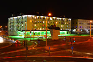 Pictures Belarus Building Monuments Tanks Street Night Street lights Grodno