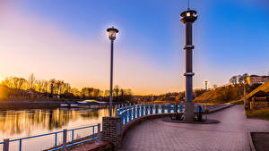 Picture Belarus Rivers Coast Monuments Street lights Grodno