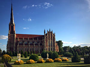 Images Belarus Temple Sculptures Sky Church Design Lawn Bush Holy Trinity