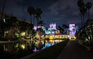 Papel de Parede Desktop Edifício Lagoa EUA San Diego Califórnia Arecaceae Noite Balboa Park Cidades