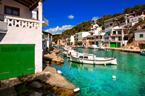 Hintergrundbilder Spanien Gebäude Boot Mallorca Kanal Cala Figuera