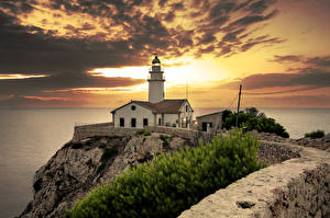 Fotos Spanien Küste Leuchtturm Sonnenaufgänge und Sonnenuntergänge Himmel Mallorca Wolke Cala Ratjada Natur