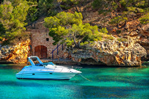 Hintergrundbilder Spanien Jacht Meer Mallorca Felsen Mediterranean sea Natur