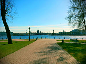 桌面壁纸，，圣彼得堡，俄罗斯，人行道，堤岸，Peter and Paul Fortress，城市