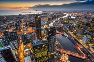 Fotos Gebäude Wolkenkratzer Abend Melbourne Australien Von oben Eureka Tower