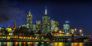 Bilder Australien Melbourne Haus Fluss Brücken Nacht Straßenlaterne