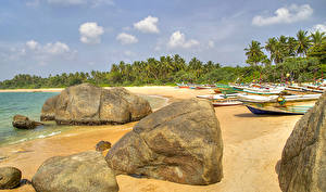 Papel de Parede Desktop Sri Lanka Trópico Costa Pedra Barcos Galle Naturaleza