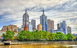 Hintergrundbilder Australien Melbourne Gebäude Wolkenkratzer Fluss Bäume