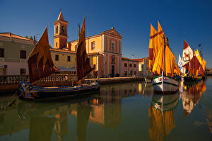 Bilder Italien Haus Flusse Schiff Segeln Cesenatico Emilia Romagna Städte