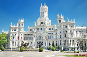 Bilder Spanien Madrid Springbrunnen Denkmal Palast Straßenlaterne Cybele Palace Städte