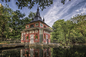 Hintergrundbilder Spanien Madrid Park Gebäude Teich Retiro Park Natur