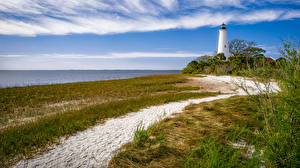 Papel de Parede Desktop Estados Unidos Costa Farol Florida Grama Areia Naturaleza