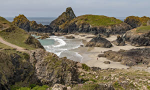 Hintergrundbilder England Küste Felsen Kleine Bucht Kynance Cove Natur