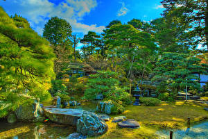 Papel de Parede Desktop Japão Parque Quioto Pedra Arbusto HDR árvores Córrego Imperial Palace gardens Naturaleza