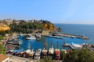 Fotos Bootssteg Motorboot Küste Türkei Kleine Bucht Antalya Städte