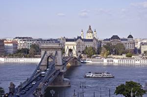 Papel de Parede Desktop Ponte Rio Barco transporte fluvial Budapeste Hungria