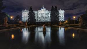 Hintergrundbilder Madrid Spanien Gebäude Springbrunnen Nacht Palacio Real Städte