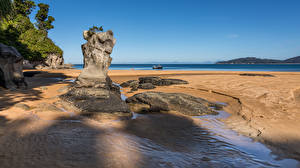 Papel de Parede Desktop Nova Zelândia Costa Penhasco Praias Totaranui Beach, Abel Tasman National Park