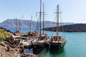 Bilder Griechenland Santorin Bootssteg Segeln Schiffe Bucht Natur