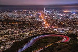 Papel de Parede Desktop EUA Megalópolis São Francisco Noite De acima Cidades