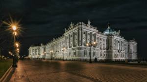 Bilder Spanien Madrid Palast Nacht Straßenlaterne Platz Palacio Real