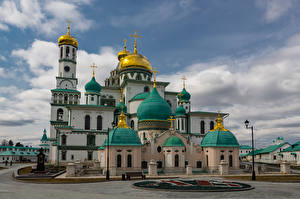 Papel de Parede Desktop Rússia Mosteiro Templo Igreja New Jerusalem monastery, Istra, Moscow region Cidades