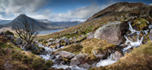 Papel de Parede Desktop Reino Unido Montanhas Pedra Parques Panorama País de Gales Córregos Snowdonia Naturaleza