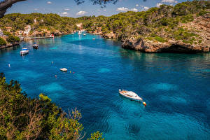 Hintergrundbilder Mallorca Spanien Binnenschiff Bucht Hügel Natur