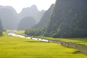 Фотографии Вьетнам Горы Реки Лодки Tam Kok National Park, Ninh Binh Природа