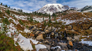 Papel de Parede Desktop Estados Unidos Montanhas Pedra Parque Córregos Mount Rainier National Park Naturaleza