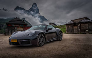 Images Italy Mountain Porsche Clouds Metallic Black Carrera Cabriolet (992), Dolomites Nature