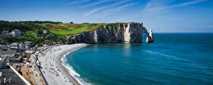 Papel de Parede Desktop França Costa Mar Rocha Praia Etretat