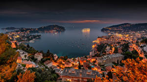 Desktop hintergrundbilder Frankreich Küste Haus Abend Kleine Bucht Villefranche-sur-Mer Städte