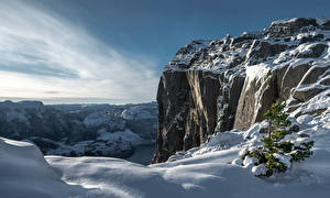 Hintergrundbilder Norwegen Winter Schnee Fjord Pulpit Rock