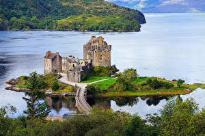 桌面壁纸，，蘇格蘭，城堡，廢墟，岛，Eilean Donan，城市