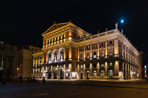 桌面壁纸，，奥地利，維也納，建筑物，晚上，Musikverein，城市