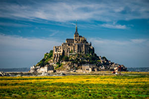 桌面壁纸，，法国，要塞，塔式建築，Mont-Saint-Michel，