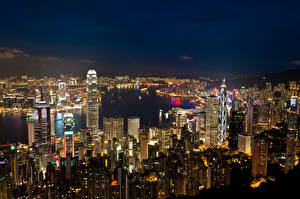 Hintergrundbilder Hongkong Gebäude Wolkenkratzer Nacht Victoria Harbour